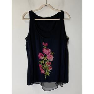 Worth Black Double Tank with Pink Flower on Front Sz L